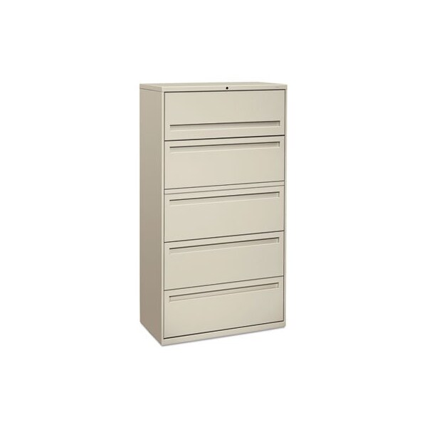 HON, 700 SERIES FIVE-DRAWER LATERAL FILE WITH ROLL-OUT SHELF, 36W X 18D X 64.25H, LIGHT GRAY